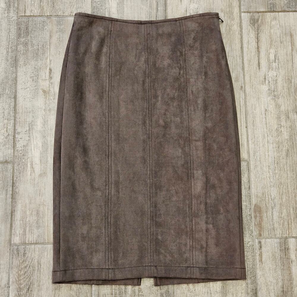 Anthropologie Level 99 Skirt Women 28 Roselle Faux Suede Pencil Straight Brown